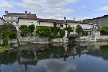 L'arrière des propriétés le long de la Charente à Jarnac 