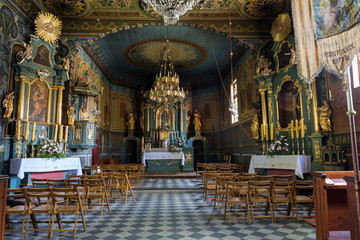 Fototapeta premium Interior of the wooden antique church in Podstolice near Cracow. Poland