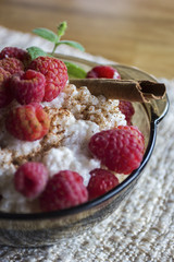 Rice pudding with raspberries