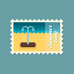 Summer beach pool shower flat stamp