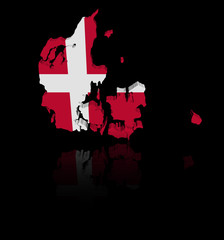 Denmark map flag with reflection illustration