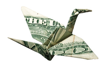 origami crane from a money note