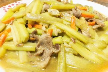 Stir-fire lotus stem with pork.