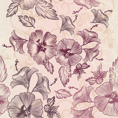 Vector wallpaper pattern with hibiscus flowers