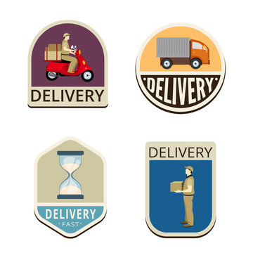 Delivery Vintage Labels vector icon design collection. Car, Motorbike