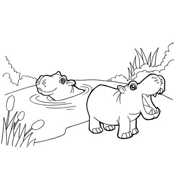 hippopotamus cartoon coloring pages vector
