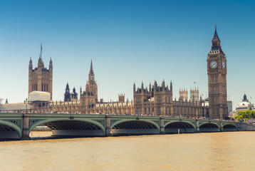 Fototapeta na wymiar Westminster Bridge and Houses of Parliament, London