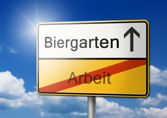 Biergarten Arbeit Schild gelb