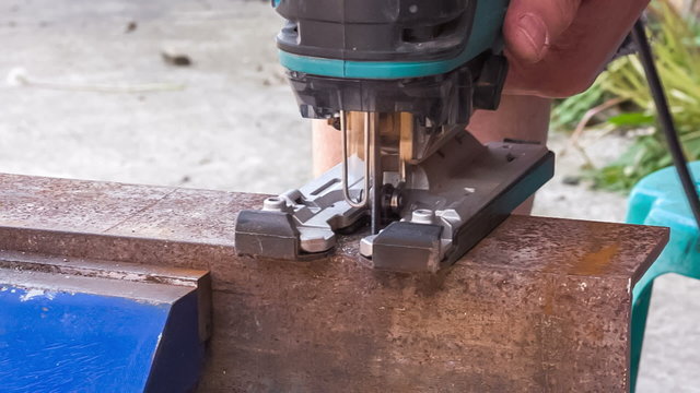 workflow of cutting metal blank,close-up 