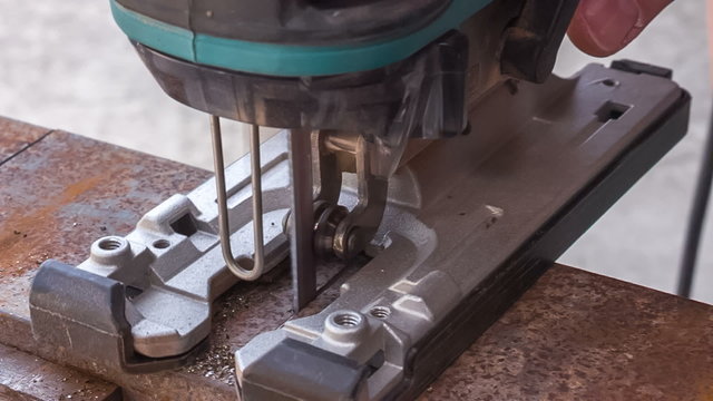 workflow of cutting metal blank,close-up