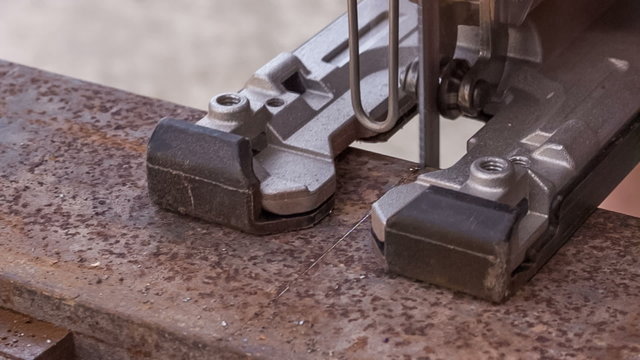 workflow of cutting metal blank,close-up 