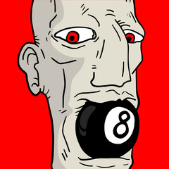 pool ball and man with mystery expression