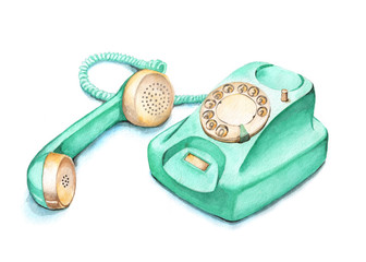 Watercolor old mint telephone