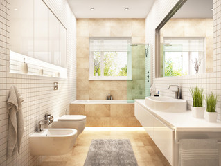 Fototapeta na wymiar Modern beige bathroom