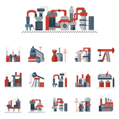 Industrial factories flat color icons