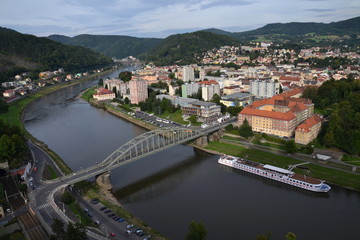 Fototapeta na wymiar Panoramic view of the river Labe in Decin, Czech Republic