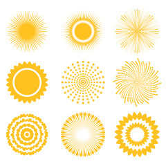Sun icon set. Abstract and unusual sun icons. Vector illustration.