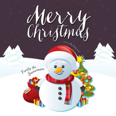 Merry Christmas Snowman on a Purple Background