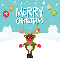 Merry Christmas Reindeer on a Blue Background