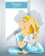 Cute blond girl in a yoga pose.Bonus - poster for your text