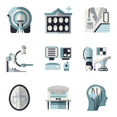 Flat color icons for CT scan. MRI