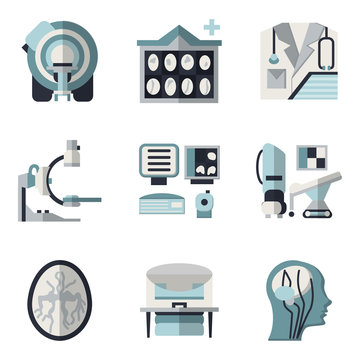 Flat color icons for CT scan. MRI