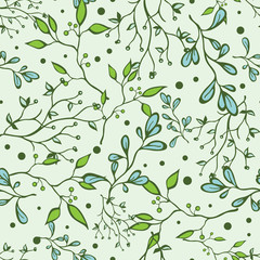 Vector Forest Braches Green Drawing Seamless Pattern