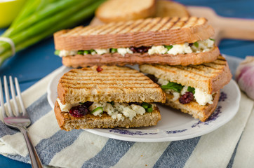 Sandwich with blue cheese and cranberries