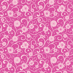 Fototapeta premium Vector Vintage Pink Flowers on Swirly Braches Seamless Pattern