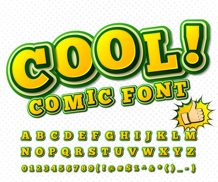 Comic font. Alphabet in style of comics, pop art.