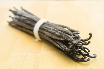 Bunch of Vanilla Beans on Cutting Board