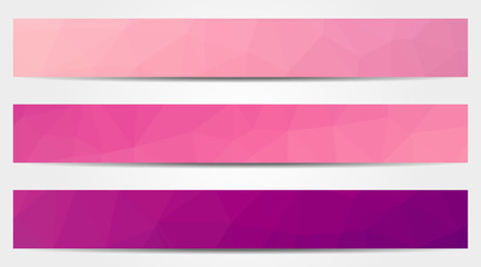 Collection of 3 isolated low polygonal purple and pink full bann