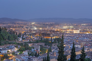 Fototapeta na wymiar Granada - The outlook over the town at dusk.