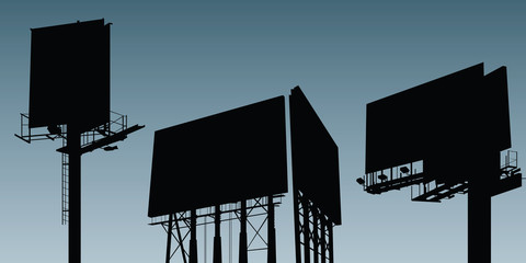 A set of three modern billboard structure silhouettes.