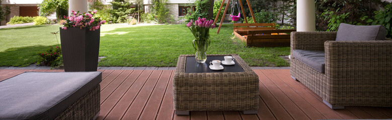 Verandah with wicker furniture