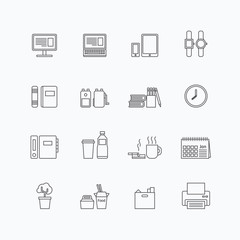 vector linear web icons set - business office tools collection o
