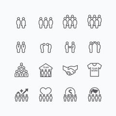 team and business silhouette icons flat line design vector set.