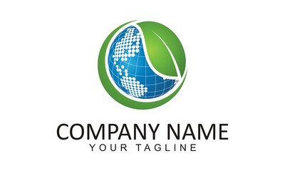 Globe And Leaf Logo. Eco green global labels concept with leaves,vector illustration