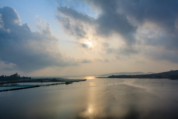 Sunrise on pond in Phu yen provicen, Vietnam