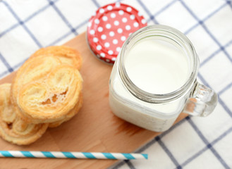 breakfast set on wooden plate