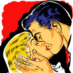 Fototapety  pop art para zakochanych pocałunek rysunek kolor
