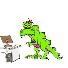 Dinosaur in the office with a computer and desk