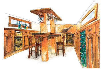 watercolor sketch of an apartment interior