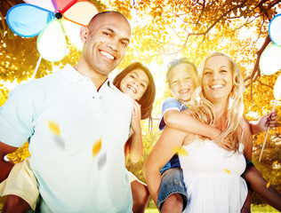 Family Playing Outdoors Children Autumn Concept