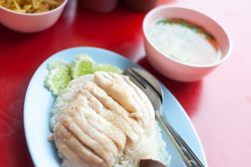 Chicken and rice thai food in soft light