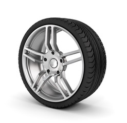 Car wheel on white background.