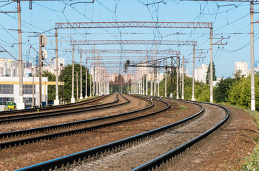 Fototapeta na wymiar Lines of railway through city