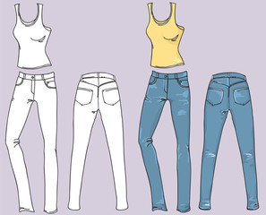 Woman jeans and top.Vector fashion clothes