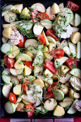 Fresh, raw vegetables with spices