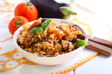 Rice with stewed vegetables